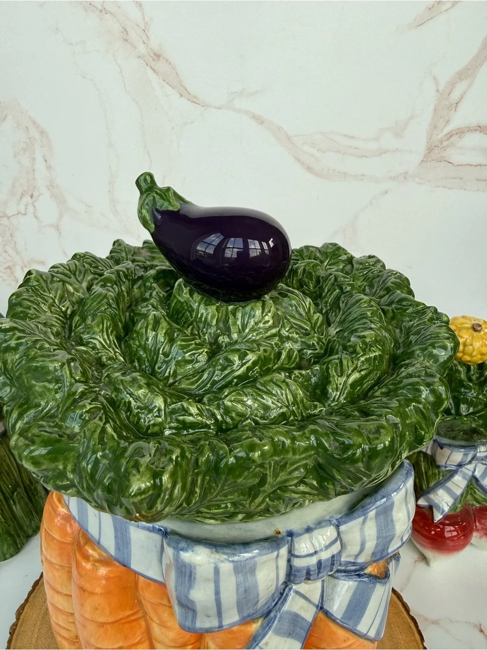 Vintage Fitz and Floyd Vegetable Bowquet Ceramic Kitchen Canister Set Majolica